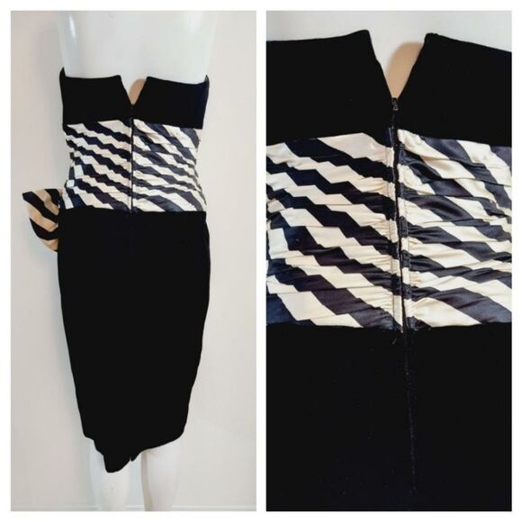 Vtg AJ Bari Strapless Black Velvet Cocktail Dress Sz 4 Bow Retro Pinup Cocktail - Picture 3 of 8